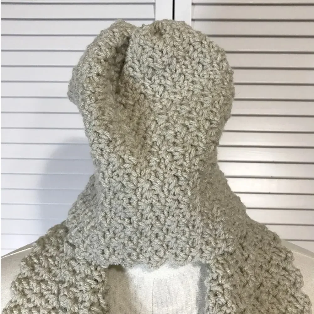 NWT Handmade Crochet Textured Winter Beige Purple Scarf 65” & Beanie